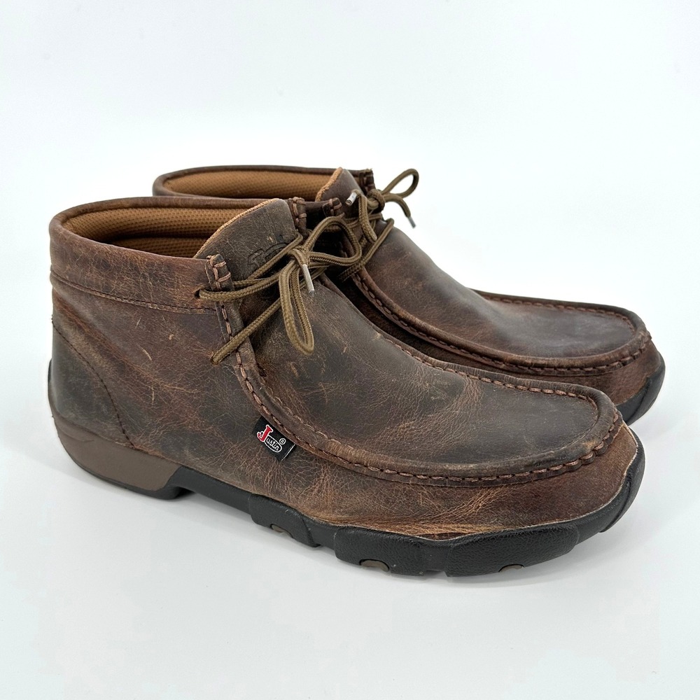Justin Womens Cappie 4" Work Shoe 10.5W Brown Leather Tie Moc Toe Boots Outdoor